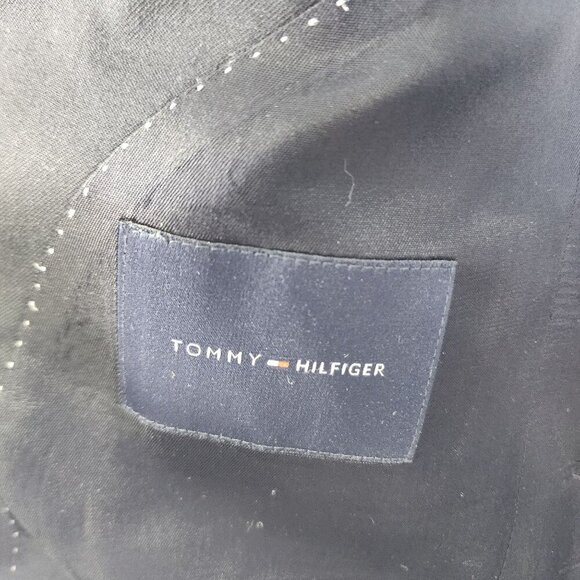 Tommy Hilfiger Mens Wool‎ Suit Jacket Size 38S Regular Black With Blue Striped - Picture 5 of 7